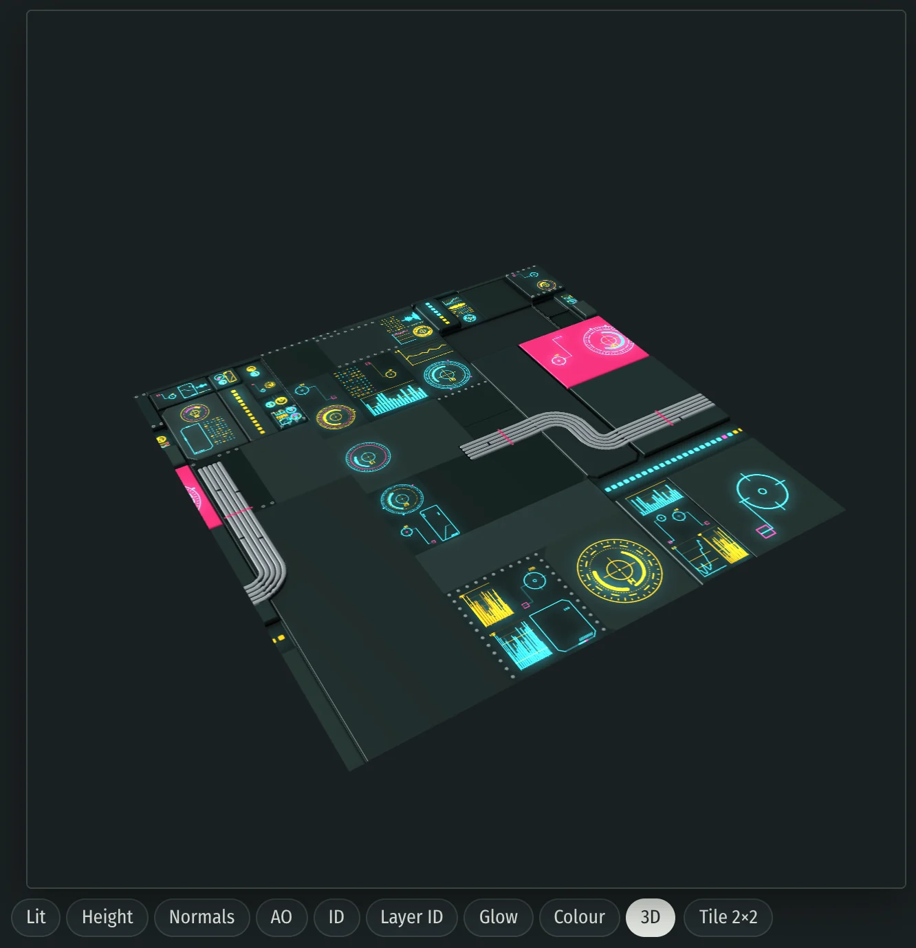 3D view of a tile with the view buttons under it